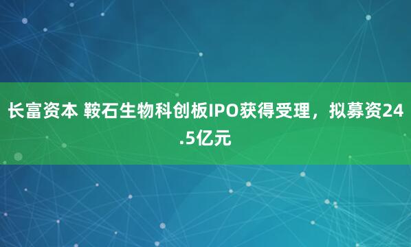 长富资本 鞍石生物科创板IPO获得受理，拟募资24.5亿元